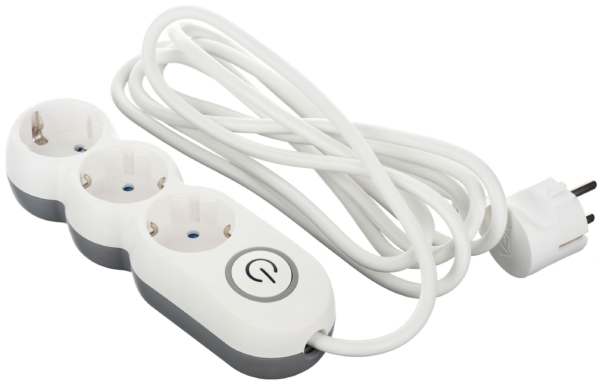 2E Power Strip Plus 3хType F, 3х1mm2, 10A, 3m, white-grey