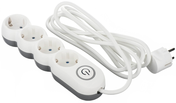 2E Power Strip Plus 4хType F, 3х1mm2, 10A, 3m, white-grey