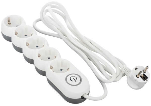 2E Power Strip Plus 5хType F, 3х1mm2, 10A, 3m, white-grey