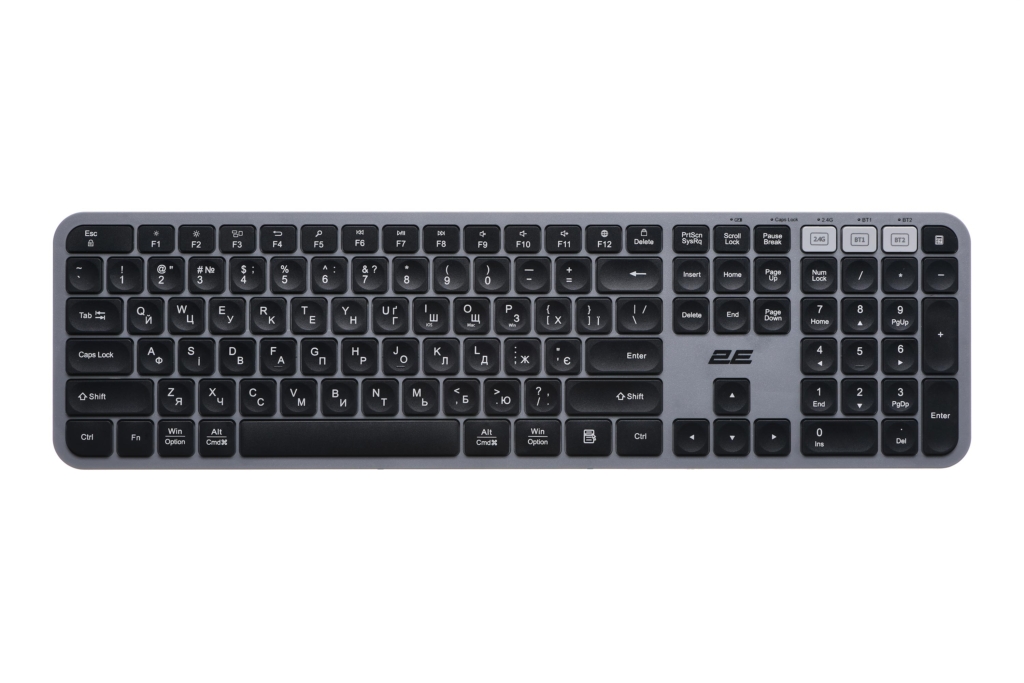 Клавиатура мембранная 2E KS240 110key, WL/BT, EN/UK, серо-чёрный