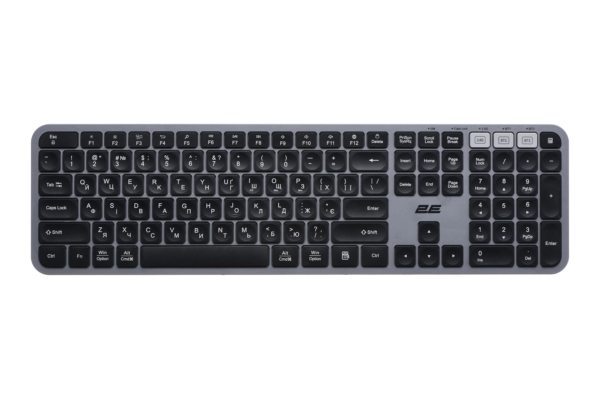 Клавіатура мембранна 2E KS240 110key, WL/BT, EN/UK, сіро-чорний