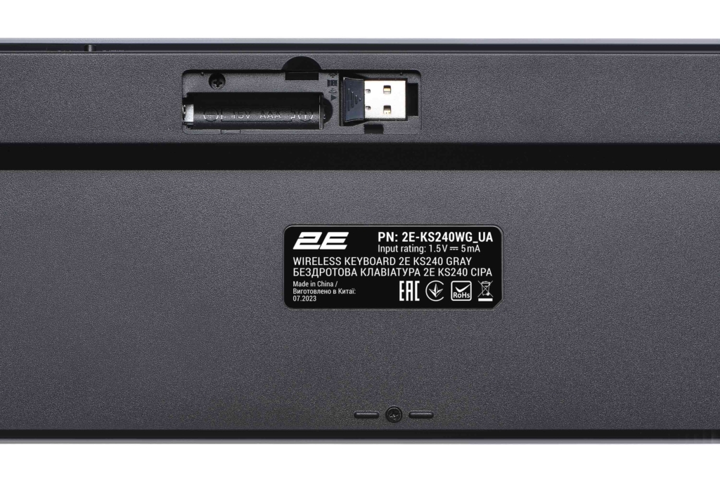 Клавиатура мембранная 2E KS240 110key, WL/BT, EN/UK, серо-чёрный