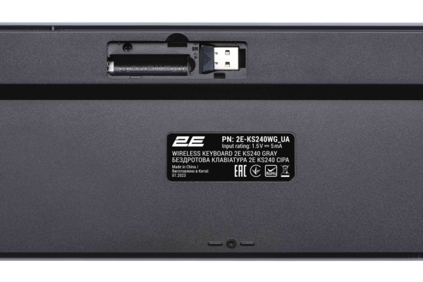 Клавіатура мембранна 2E KS240 110key, WL/BT, EN/UK, сіро-чорний