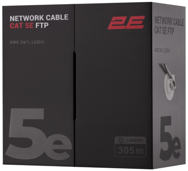 Кабель «витая пара» 2E CAT 5e, FTP, 305м, AWG 23/1, LSZH-1, серый