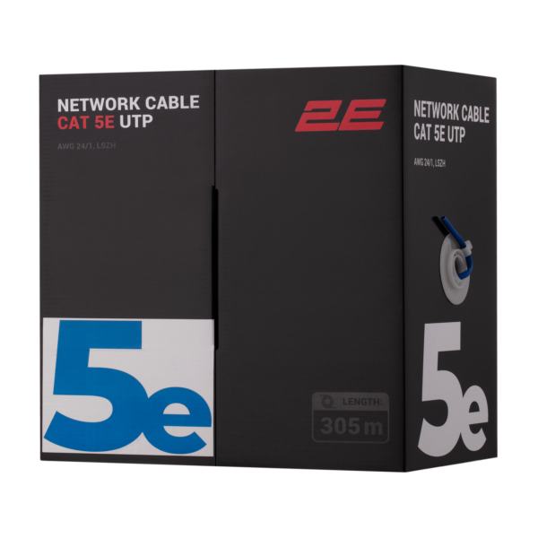 Кабель «витая пара» 2E CAT 5e, U-UTP, 305м, AWG 24/1, LSZH, синий