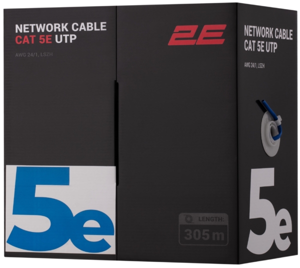 Кабель «витая пара» 2E CAT 5e, U-UTP, 305м, AWG 24/1, LSZH, синий