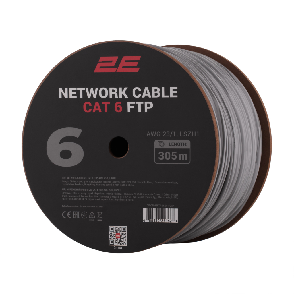 CAT 6 FTP, 305m, AWG 23/1, LSZH-1 Drums+Carton packing |  gray