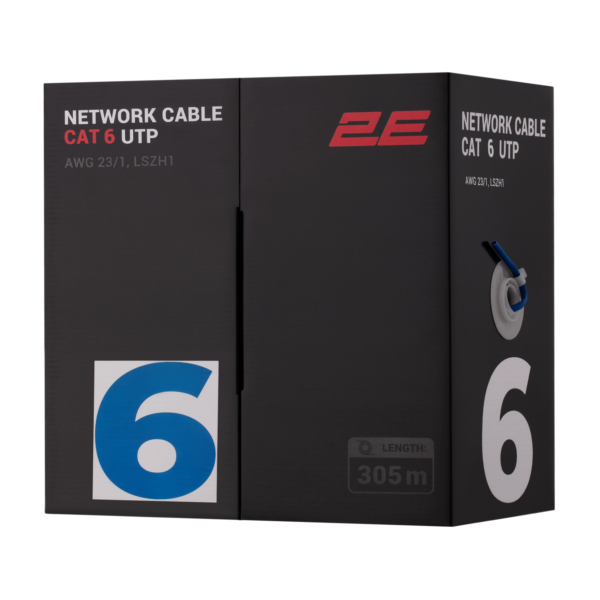 Кабель «витая пара» 2E CAT 6, U-UTP, 305м, AWG 23/1, LSZH-1, синий