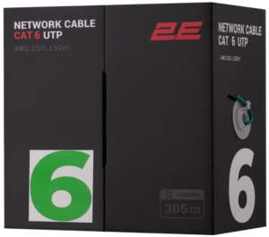 Кабель “вита пара” 2E CAT 6, U-UTP, 305м, AWG 23/1, LSZH-1, зелений