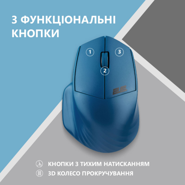 Мышь 2E MF280 Silent, WL/BT, синий