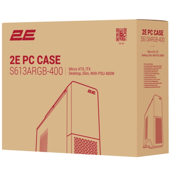 2E Корпус S613ARGB-400, з БЖ 2E 400W-SFX, 1xUSB3.0, 1хUSB Type-C, 1×80мм, Micro ATX/ Desktop, чорний