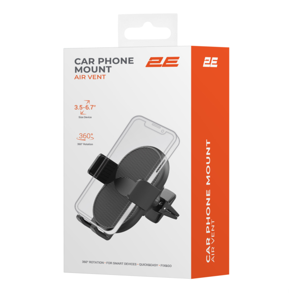 Автомобільний тримач смартфона 2Е Airvent 3.5-6.7″, чорний