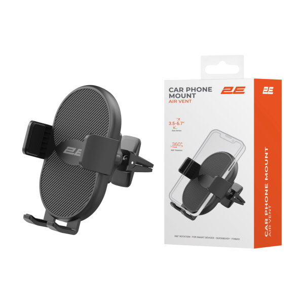 Автомобільний тримач смартфона 2Е Airvent 3.5-6.7″, чорний