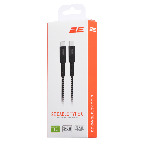 2E Сable USB-C > USB-C charge/data, 1m, 240W Type-C, Aluminum Shell, black