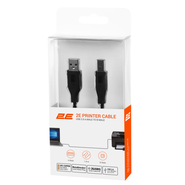 2E Cable USB 2.0 (AM/BM) DSTP, 1.8m, black
