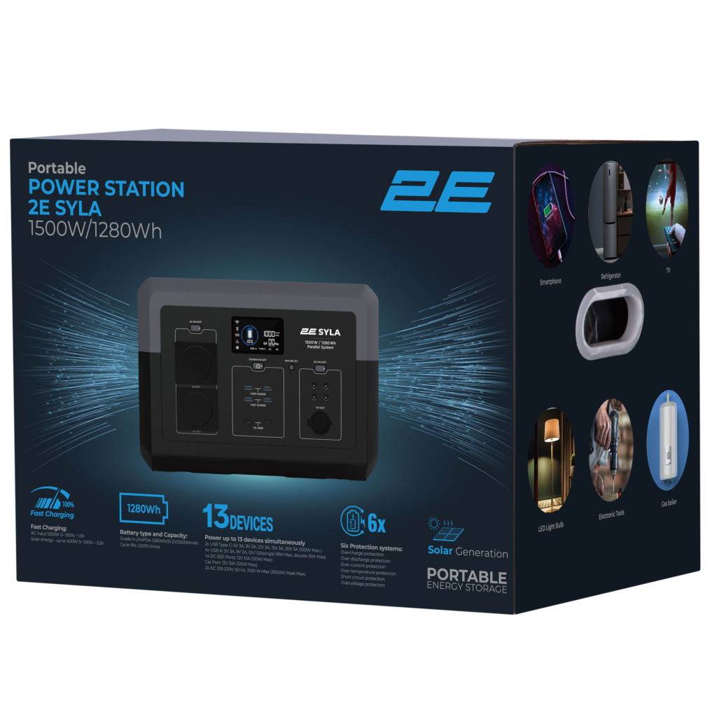 Portable Power Station 2E Syla, 1500 W, 1280 Wh, WiFi/BT, Parallel System, Fast Charging