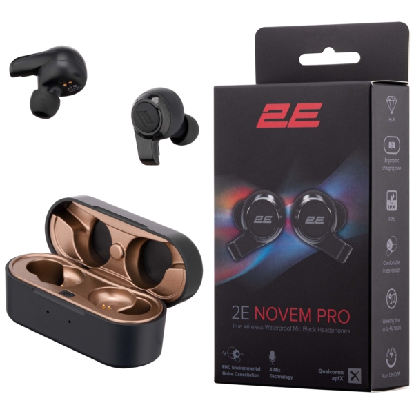 Наушники 2E Novem Pro True Wireless, 4 Mic, Waterproof, Black