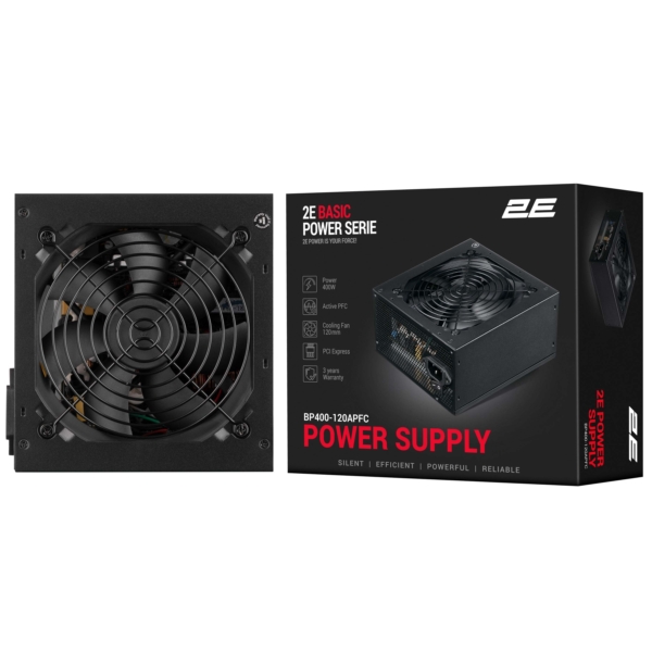 Блок живлення 2E Basic Power  (400W), 80%, 120мм, 1xMB 24pin(20+4), 1xCPU 8pin(4+4), 3xMolex, 4xSATA, 1xPCIe 8pin(6+2)