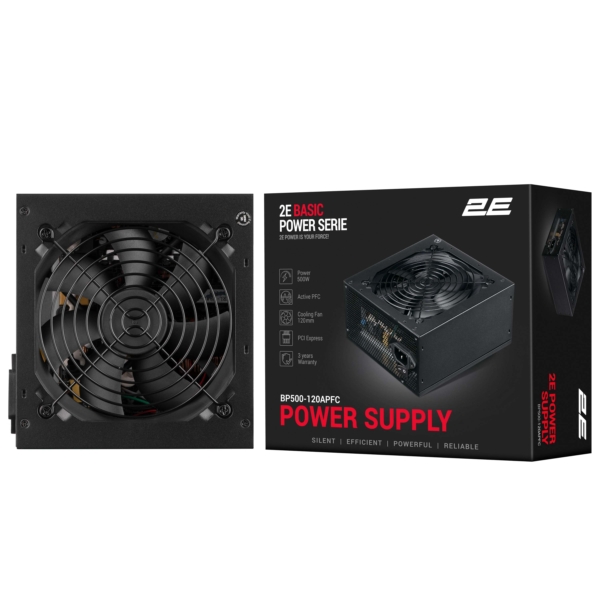 Блок питания 2E Basic Power  (500W), 80%, 120мм, 1xMB 24pin(20+4), 1xCPU 8pin(4+4), 3xMolex, 4xSATA, 2xPCIe 8pin(6+2)