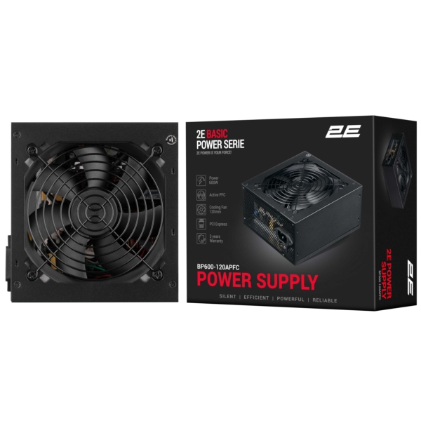 2E PSU Basic Power  (600W), 80%, 120mm, 1xMB 24pin(20+4), 1xCPU 8pin(4+4), 3xMolex, 4xSATA, 2xPCIe 8pin(6+2)