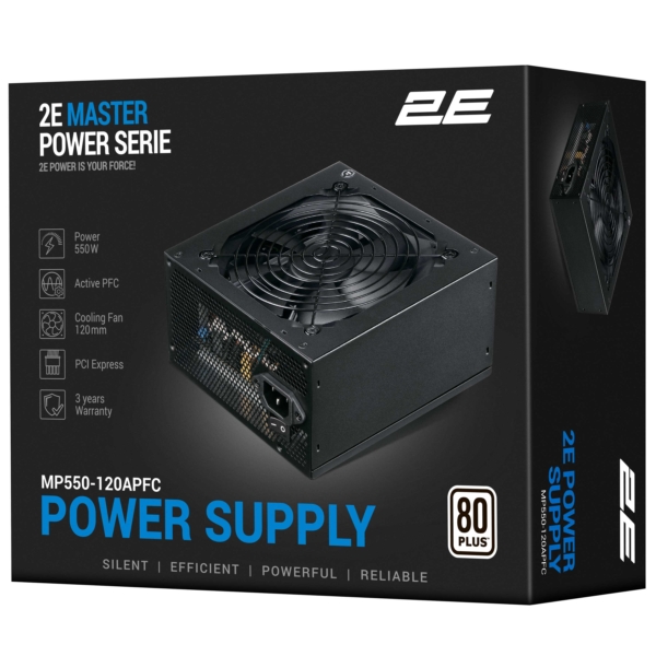 Блок живлення 2E Master Power  (550W), >80%, 80+ White, 120мм, 1xMB 24pin(20+4), 1xCPU 8pin(4+4), 3xMolex, 5xSATA, 2xPCIe 8pin(6+2)