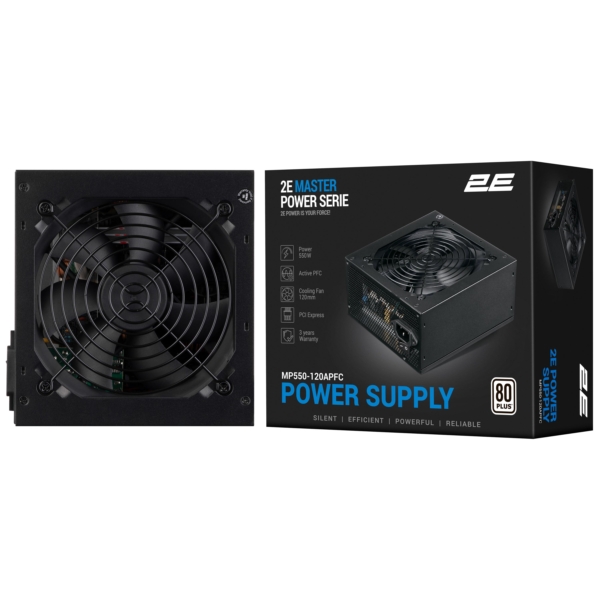 Блок живлення 2E Master Power  (550W), >80%, 80+ White, 120мм, 1xMB 24pin(20+4), 1xCPU 8pin(4+4), 3xMolex, 5xSATA, 2xPCIe 8pin(6+2)