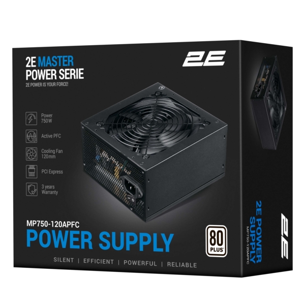 2E PSU Master Power  (750W), >80%, 80+ White, 120mm, 1xMB 24pin(20+4), 1xCPU 8pin(4+4), 3xMolex, 5xSATA, 4xPCIe 8pin(6+2)
