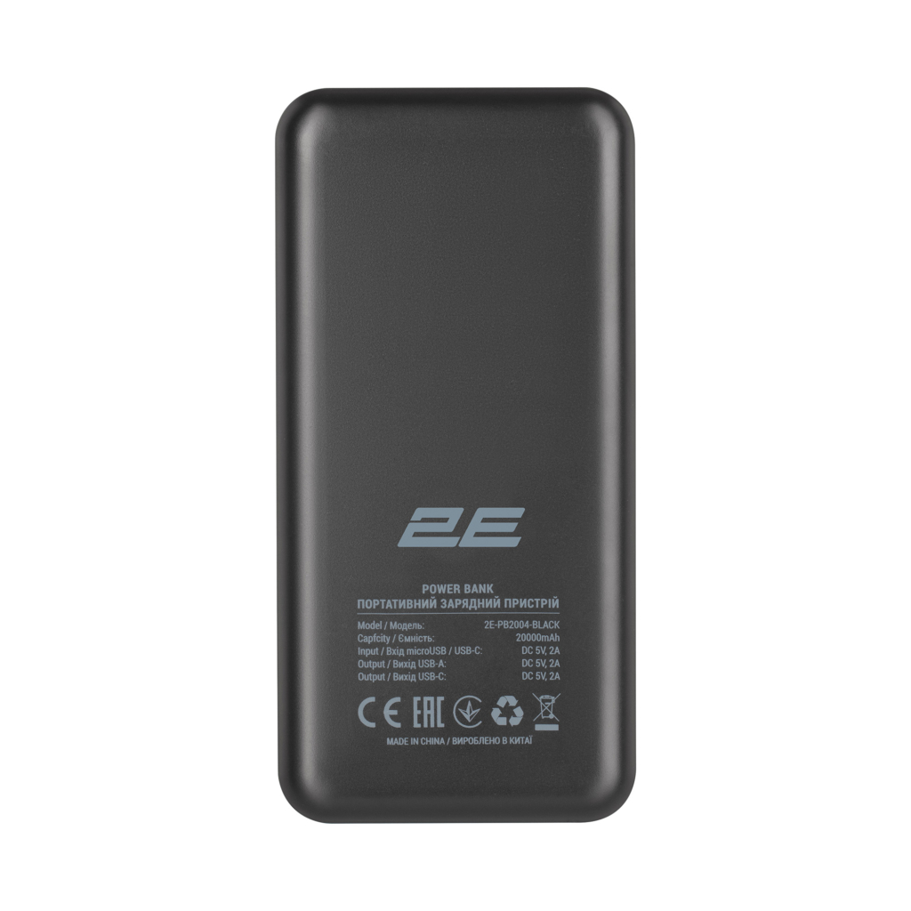 2E Power Bank 20000mAh, DC 5V, 2.1A, Type-C, Micro-USB, USB-А, Black