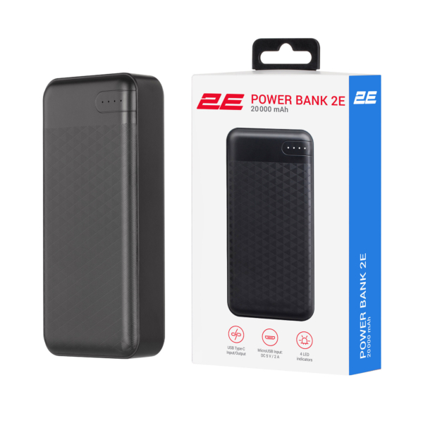 2E Портативное зарядное устройство 20000mAh, DC 5V, 2.1A, Type-C, MicroUSB, USB-А, black