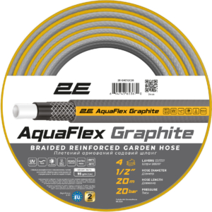 Шланг садовый 2Е AquaFlex Graphite 1/2″ 20м 4 слоя 20бар -10+50°C