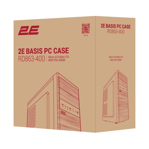 2E PC case Basis RD863-400 with PSU 2E ATX400W, 2xUSB2.0, VGA 320mm, mATX, black