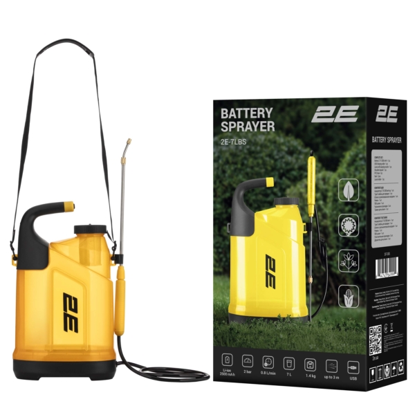 Обприскувач акумуляторний 2E AquaSpray 7LR 7л 3.7В Li-ion 1х2500мА·год 2бар 0.8л·хв 1.4кг