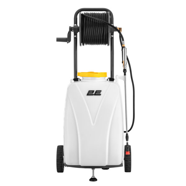 Обприскувач акумуляторний 2E AquaSpray 40LRC 40л 12В 1х12А·год 7бар 6л·хв вольтметр колеса котушка шланг 30м 16кг