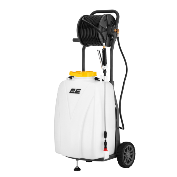Обприскувач акумуляторний 2E AquaSpray 40LRC 40л 12В 1х12А·год 7бар 6л·хв вольтметр колеса котушка шланг 30м 16кг