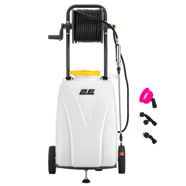 Обприскувач акумуляторний 2E AquaSpray 40LRC 40л 12В 1х12А·год 7бар 6л·хв вольтметр колеса котушка шланг 30м 16кг