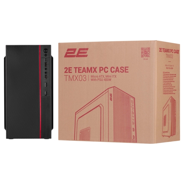 Корпус 2E TeamX TMX03 з БЖ 2E ATX400W, 2xUSB2.0, 1×80мм, VGA 220мм, mATX, чорний