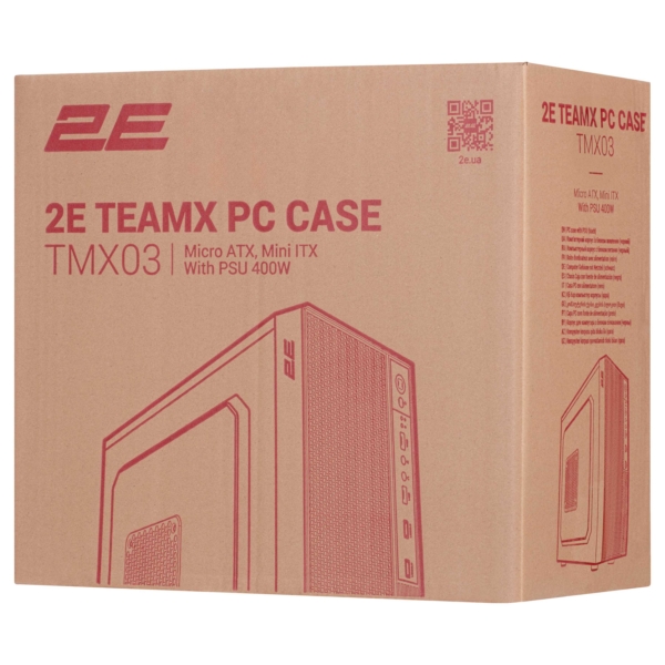 Корпус 2E TeamX TMX03 з БЖ 2E ATX400W, 2xUSB2.0, 1×80мм, VGA 220мм, mATX, чорний