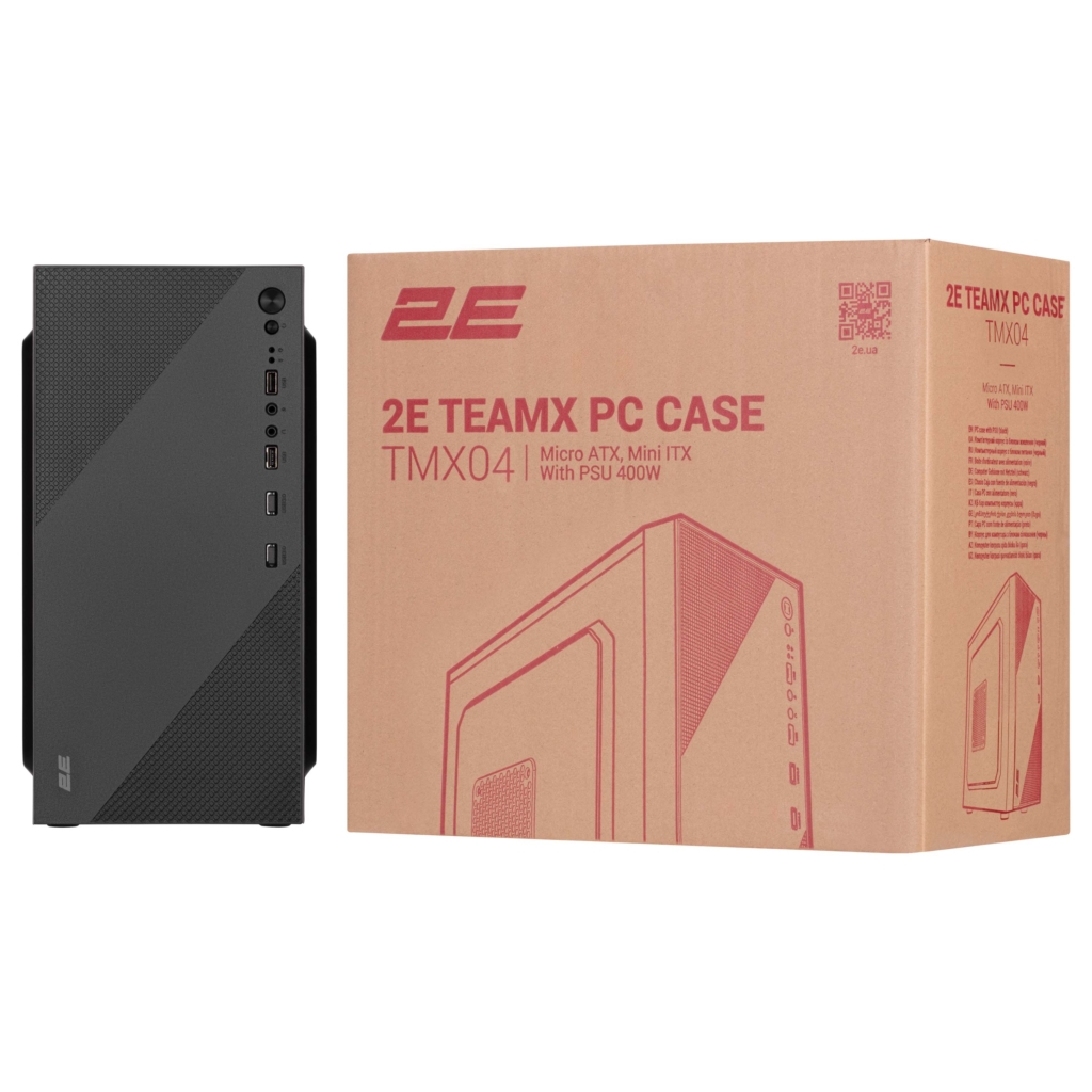 2E PC case TeamX TMX04 with 2E ATX400W, 2xUSB2.0, 1x80mm, VGA 220mm, mATX, black