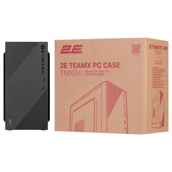 2E PC case TeamX TMX04 with 2E ATX400W, 2xUSB2.0, 1x80mm, VGA 220mm, mATX, black