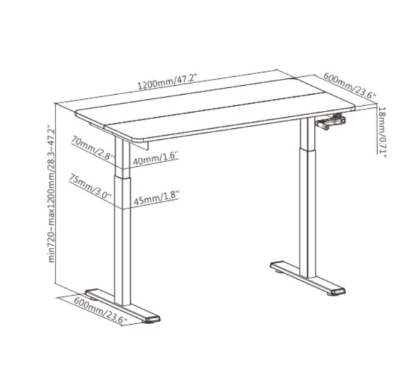 2E Computer table CE120B-MECHANIC, height adjustment, mechanical, 72/120х120x60cm, black