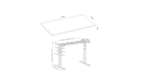 2E Computer table CE150B-MOTORIZED, height adjustment, electric motor 220V, 62/128×150х75cm, black