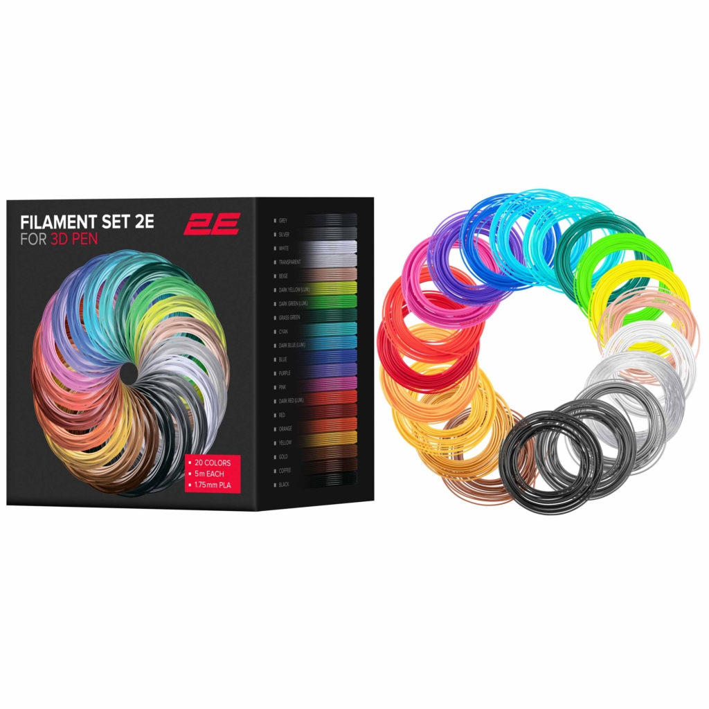 Filament 2E for PLA 3D pen,1.75mm, 20pcs, mix 5м