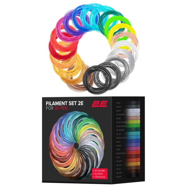 Filament 2E for PLA 3D pen,1.75mm, 20pcs, mix 5м