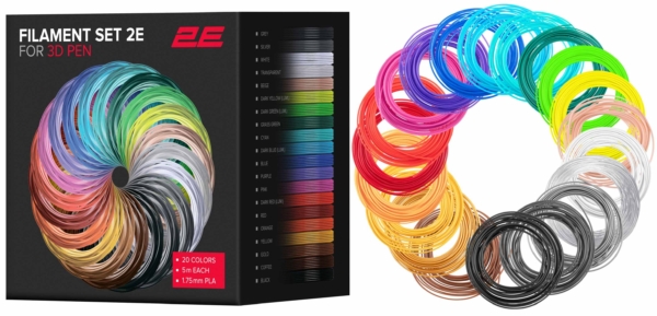 Filament 2E for PLA 3D pen,1.75mm, 20pcs, mix 5м