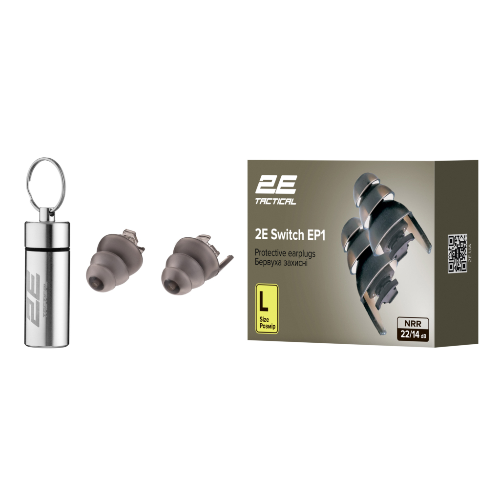 2E Protective earplugs Switch EP1 Black with a switch, size L, NRR 22/14 dB, passive