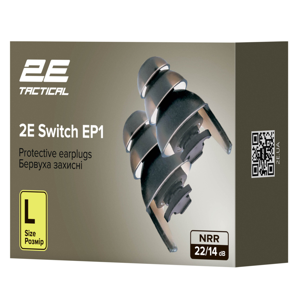 2E Protective earplugs Switch EP1 Black with a switch, size L, NRR 22/14 dB, passive