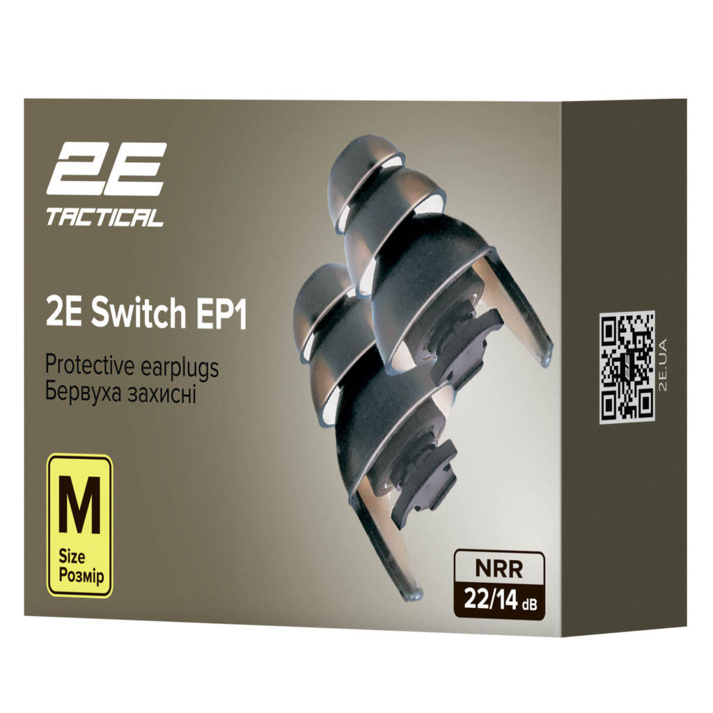 2E Tactical Беруши защитные Switch EP1 Black с переключателем, размер M, NRR 22/14 dB, пассивные