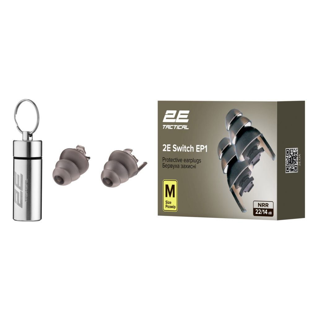 2E Tactical Беруши защитные Switch EP1 Black с переключателем, размер M, NRR 22/14 dB, пассивные