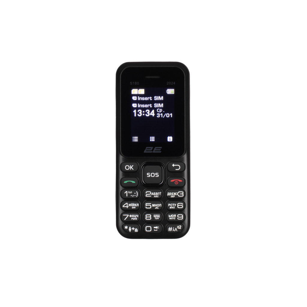 Мобільний телефон 2E S180 2024 1.77″ 2SIM, 600мА•год, чорний