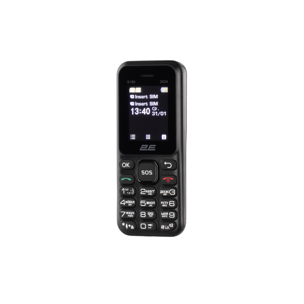 Мобільний телефон 2E S180 2024 1.77″ 2SIM, 600мА•год, чорний